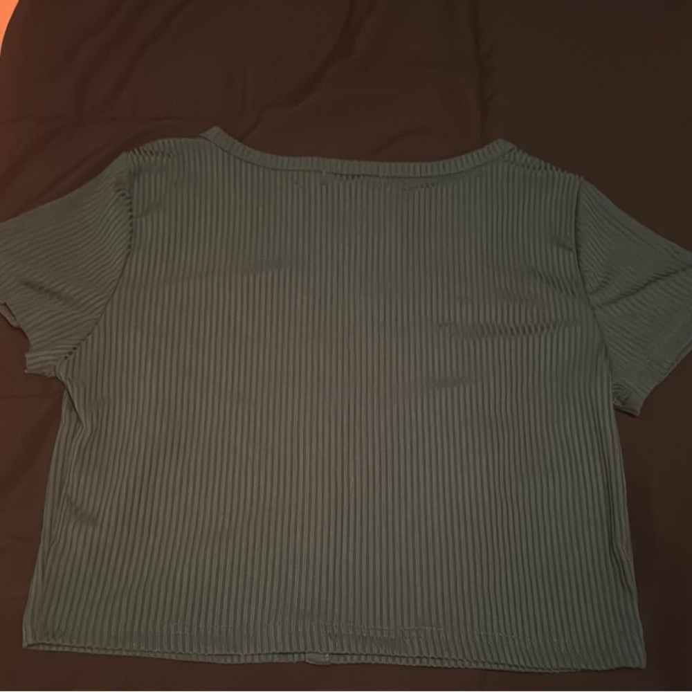 ROMWE Teal Ribbed Button-Down Top - Picture 4 of 4